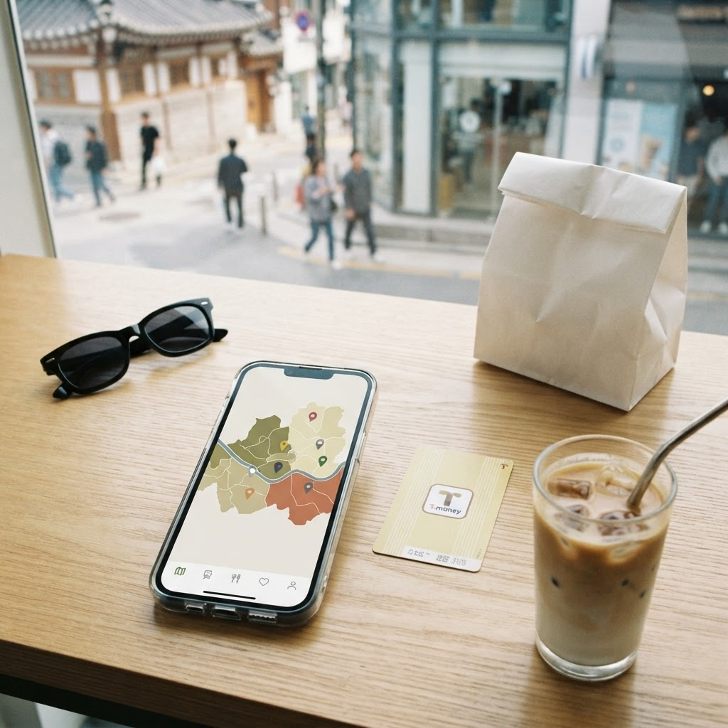 Naver Map and KakaoMap guide with traveler using smartphone navigation near Seoul subway exit