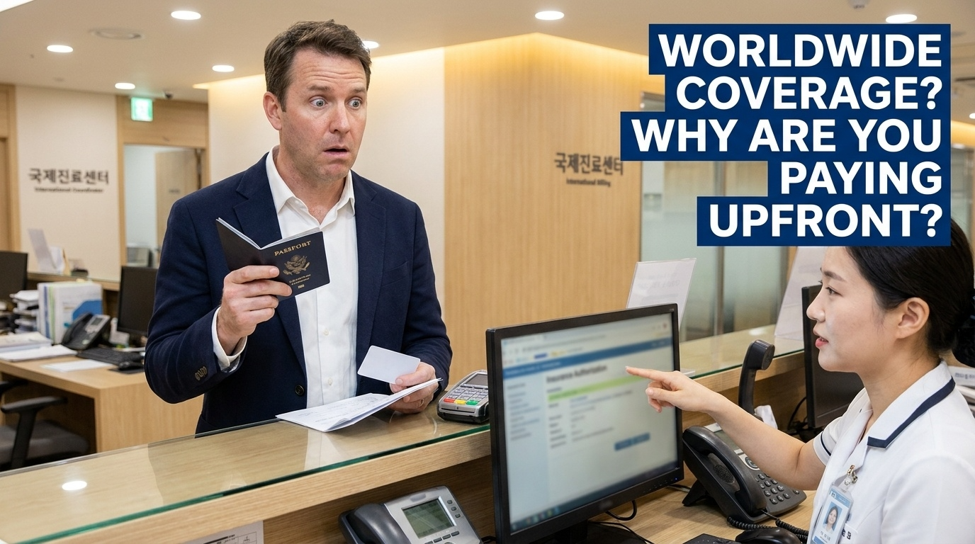 International health insurance in Korea explained at a Korean hospital payment desk